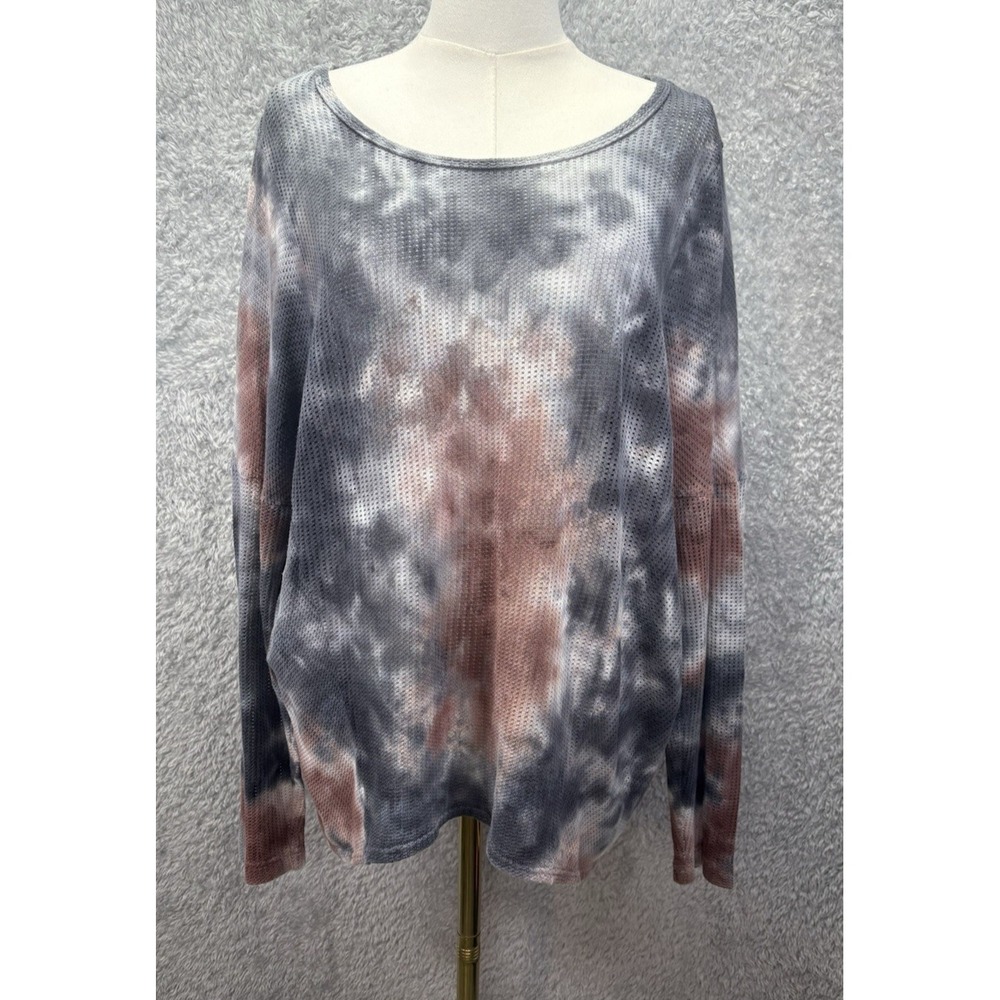 XCVI Wearables Womens M Tie Dye Open Knit Sweater Top Gray Pink Boho Slouchy